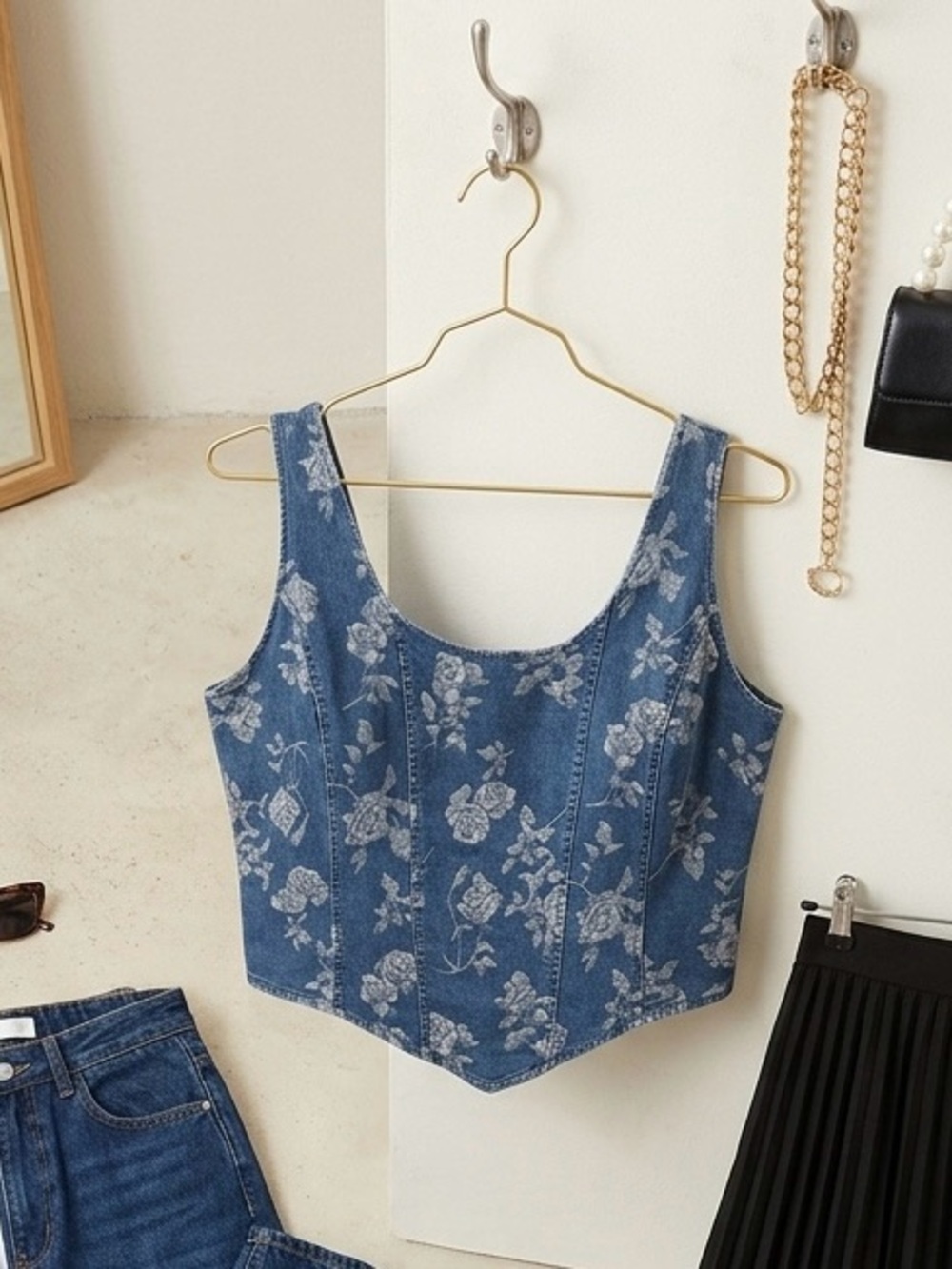 Western floral denim corset top